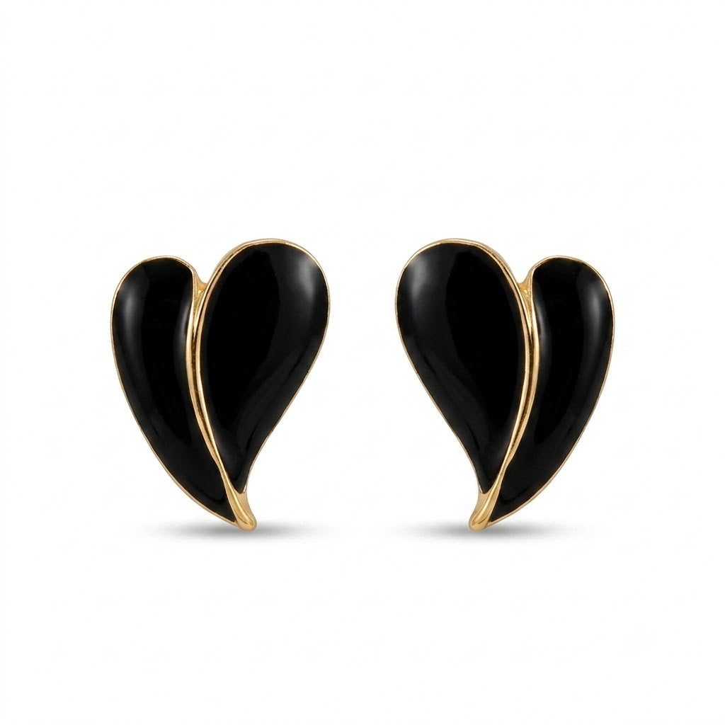 Black Double Petal Earrings