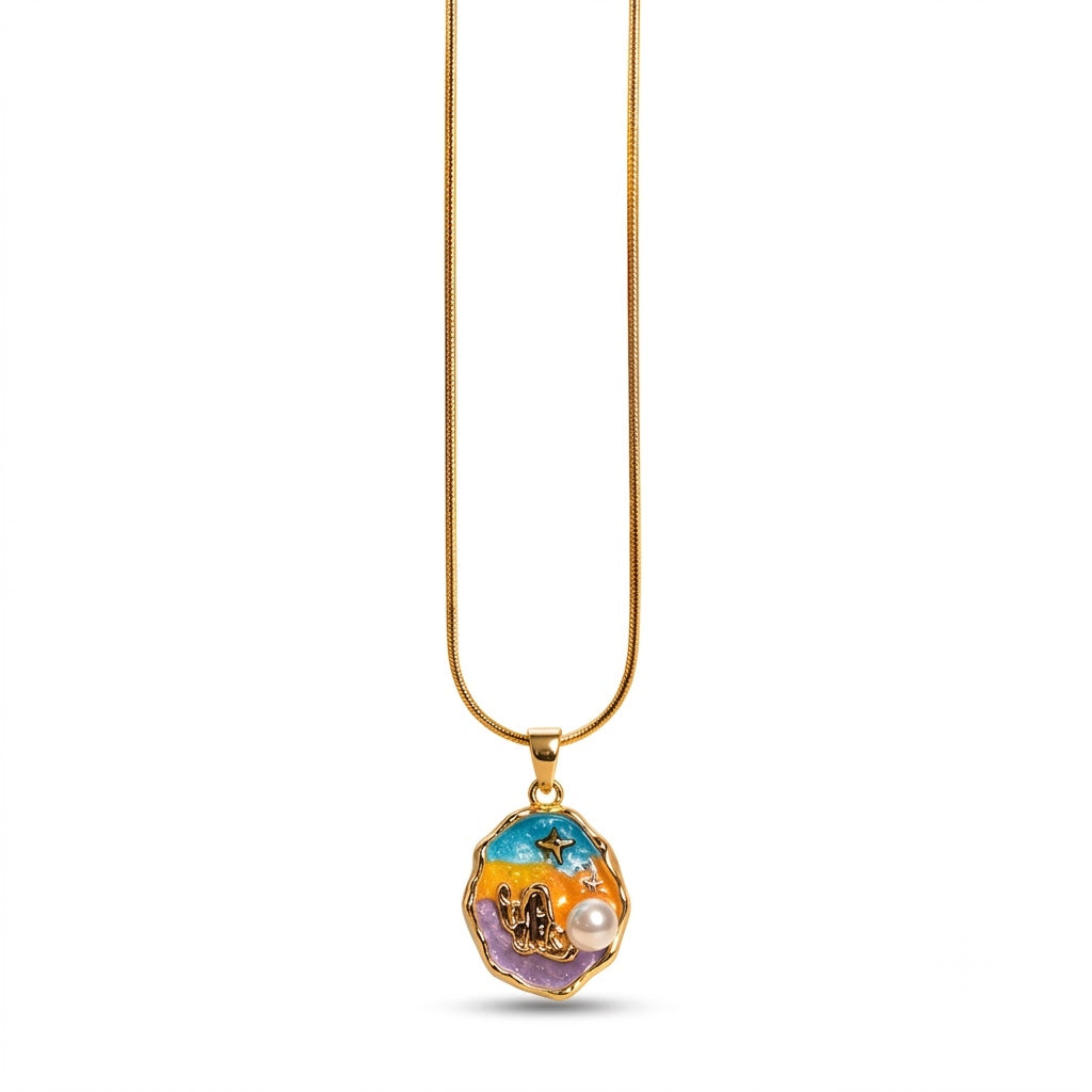 Gold bow heart drop chain pendant