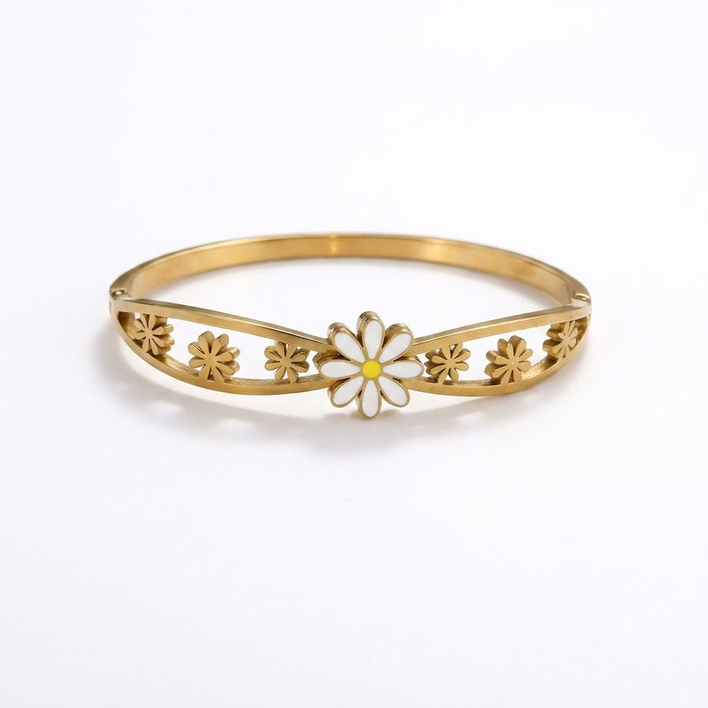 Floral Daisy Anti-Tarnish Gold Bangle