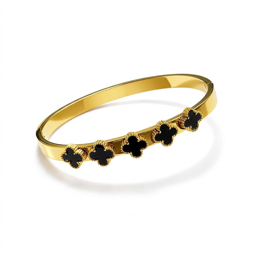 Gold Black Clover Charm Bracelet