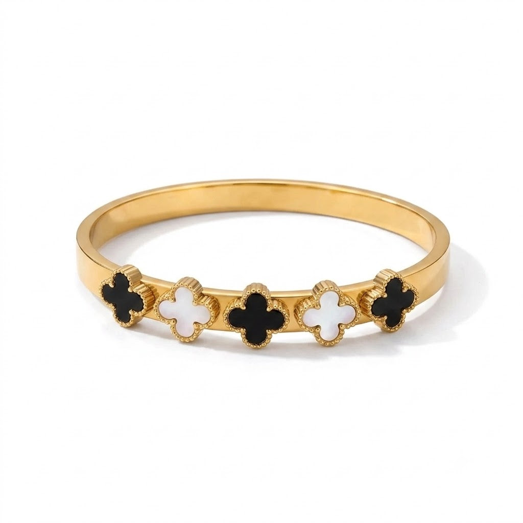 Gold Black & White Clover Bracelet
