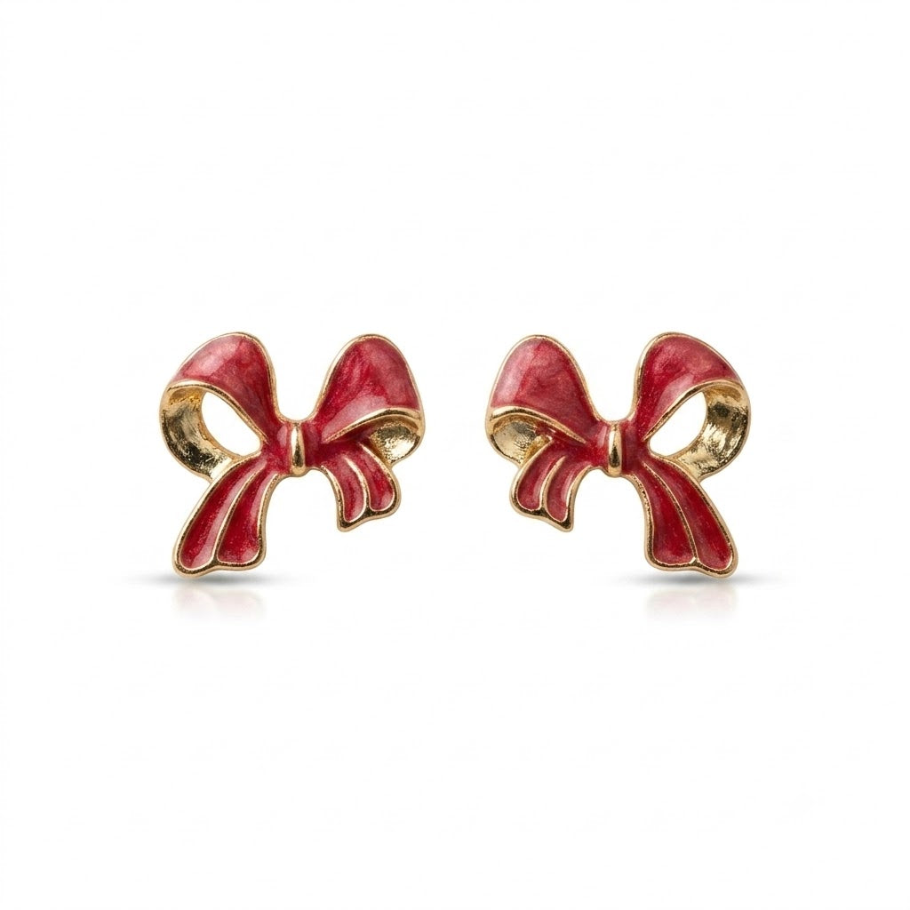 Ruby Bow Stud Earrings