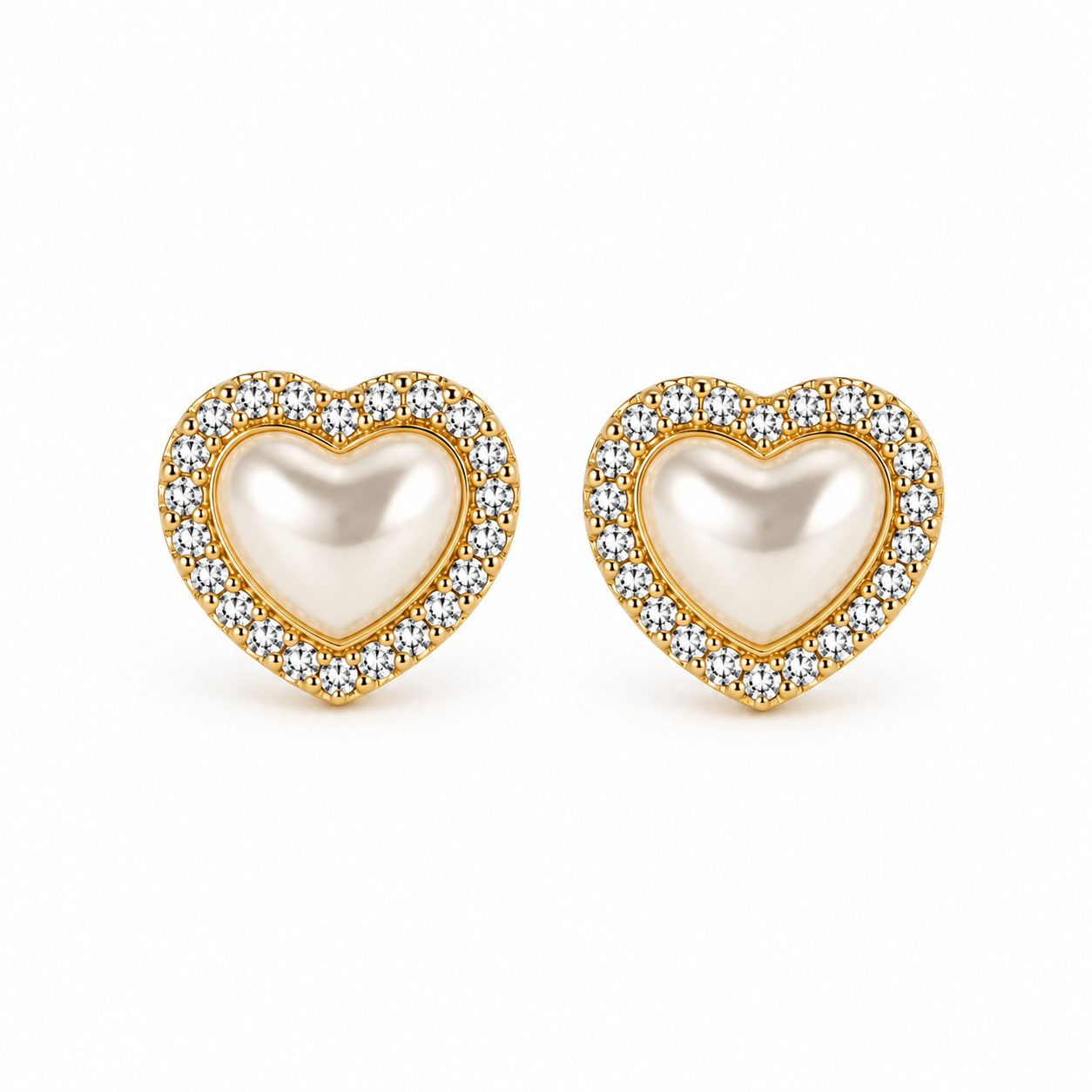 Pearl Heart Halo Stud Earrings