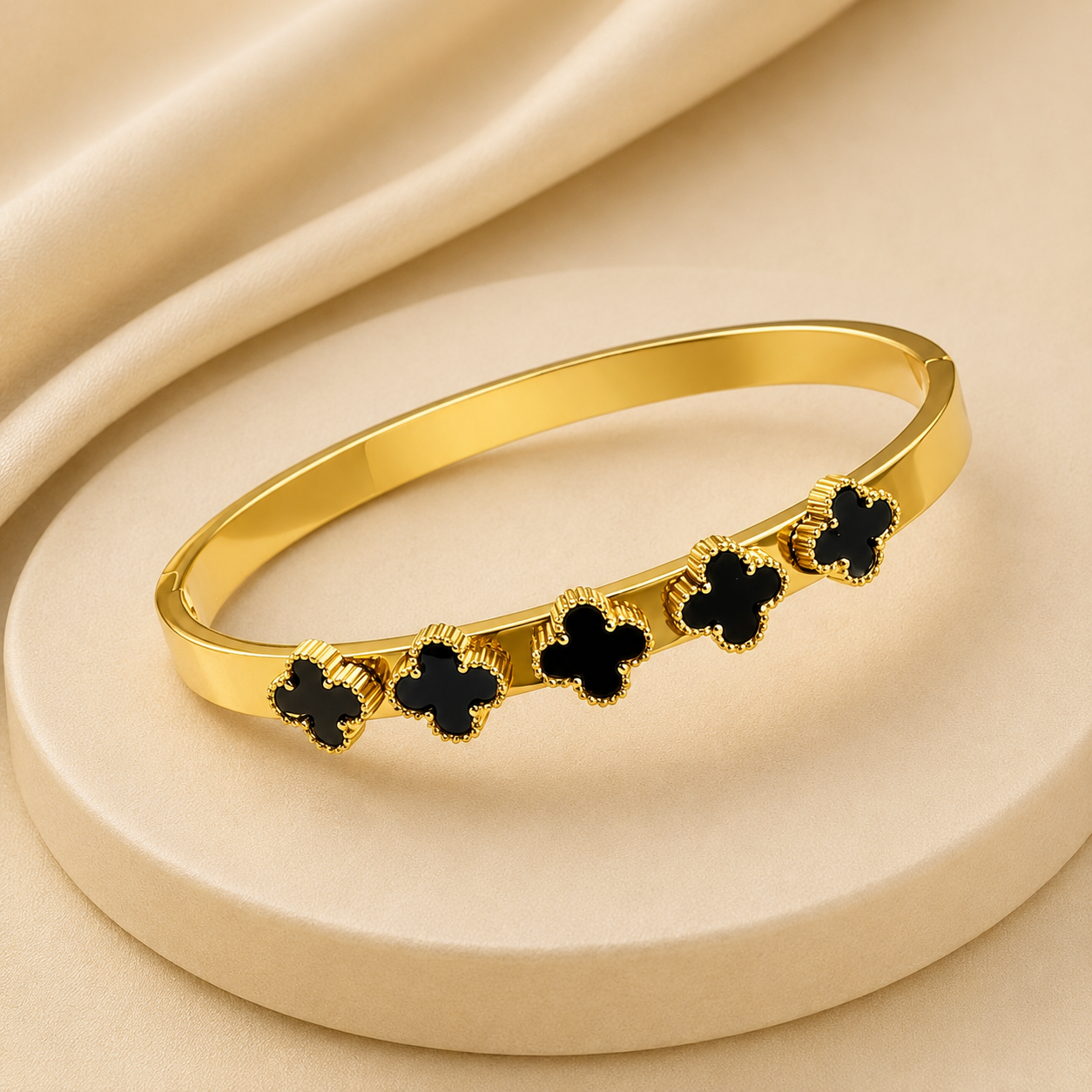 Gold Black Clover Charm Bracelet