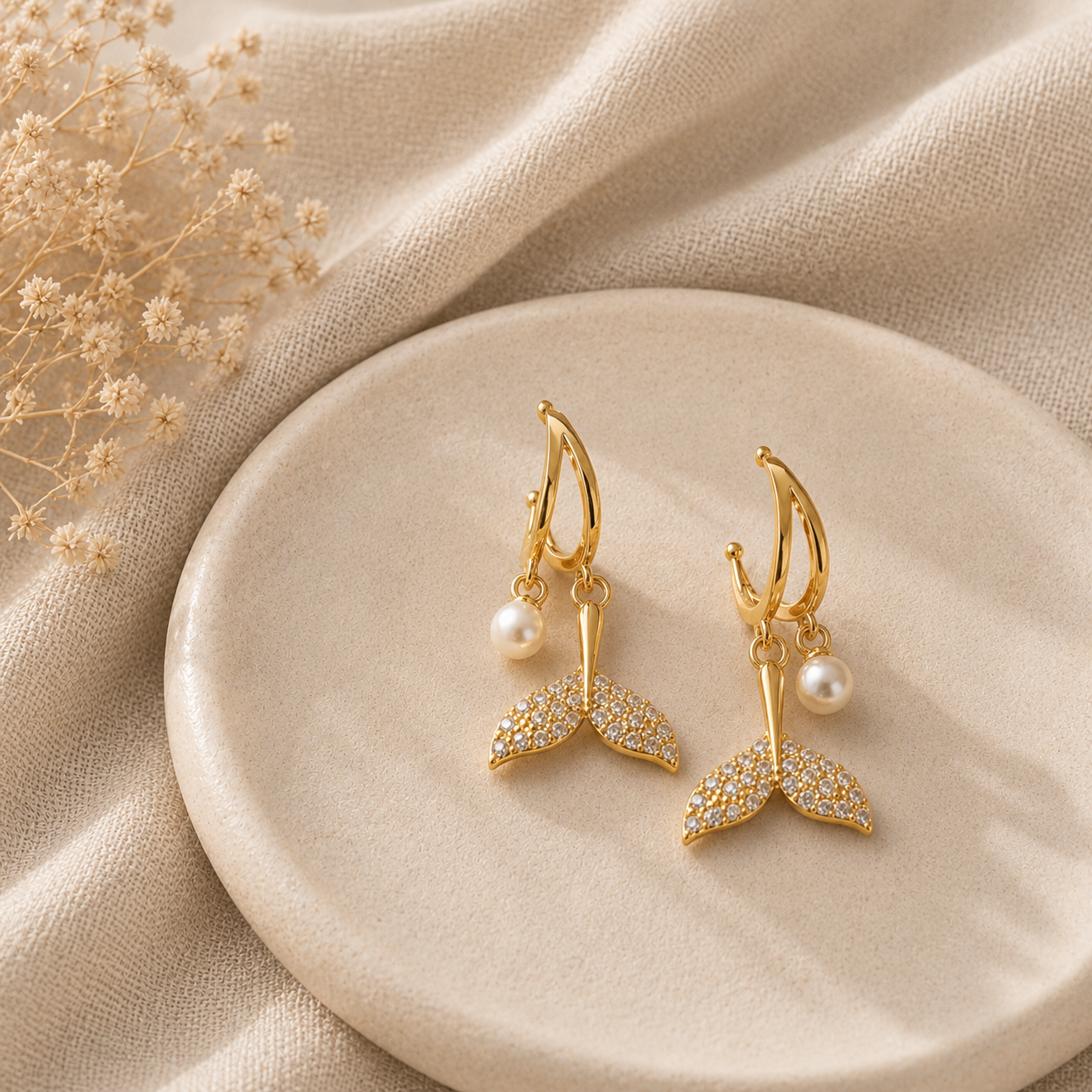 Pearl Drop Mermaid Tail Earrings