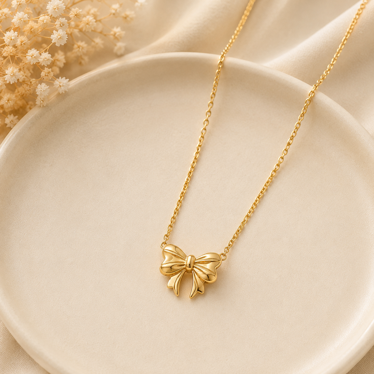Gold Bow Chain Pendant Necklace