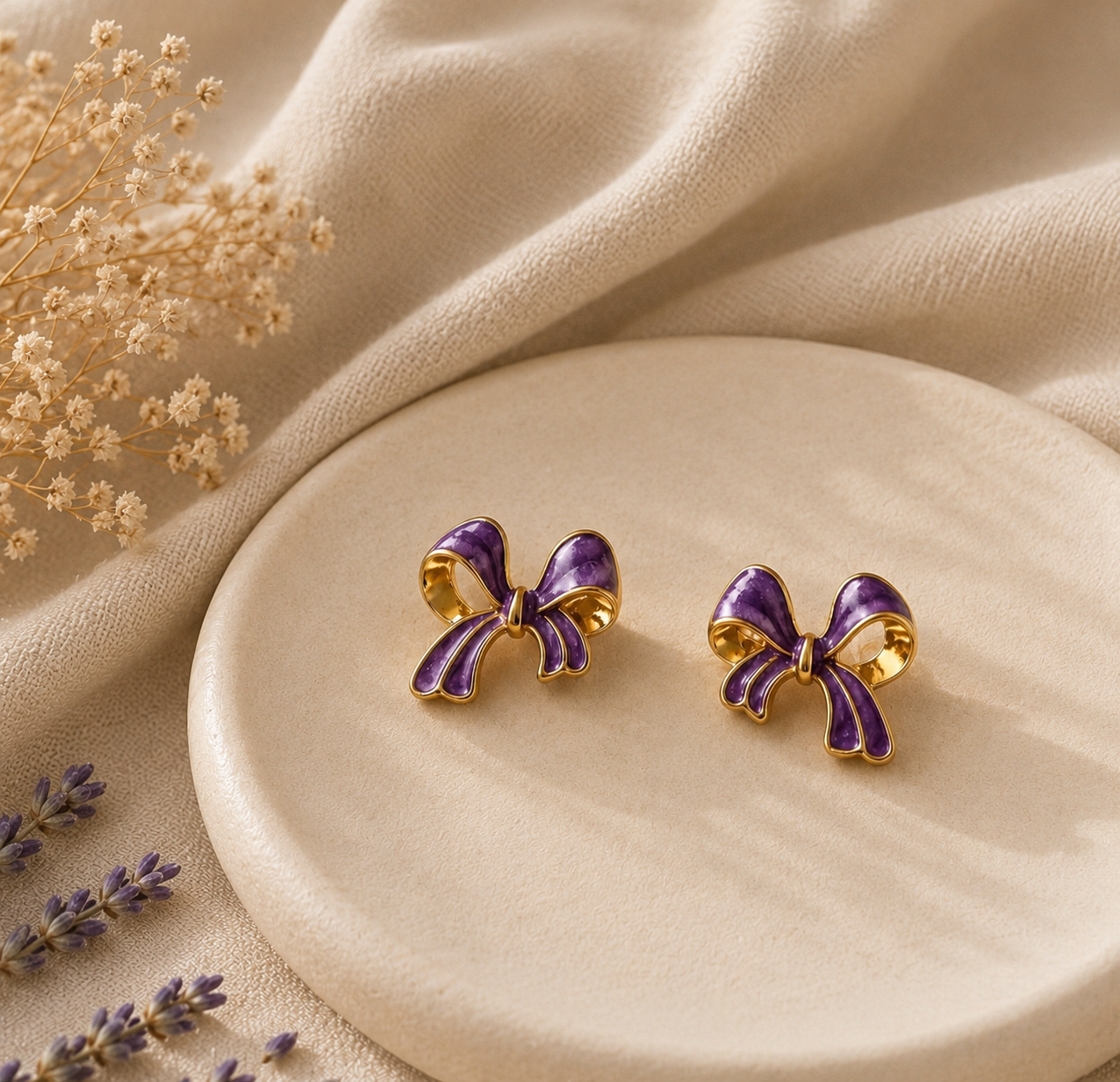 Purple Bow Elegance Earrings