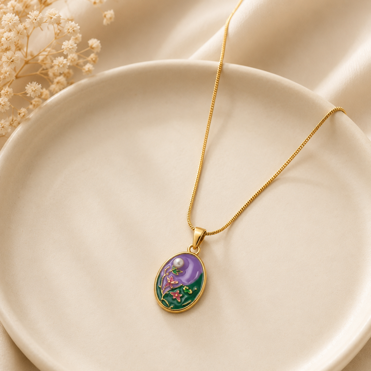 Colorful floral Charm Pendant Necklace