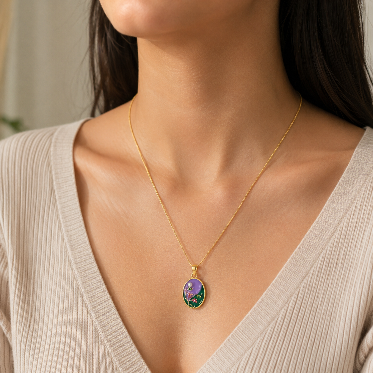 Colorful floral Charm Pendant Necklace