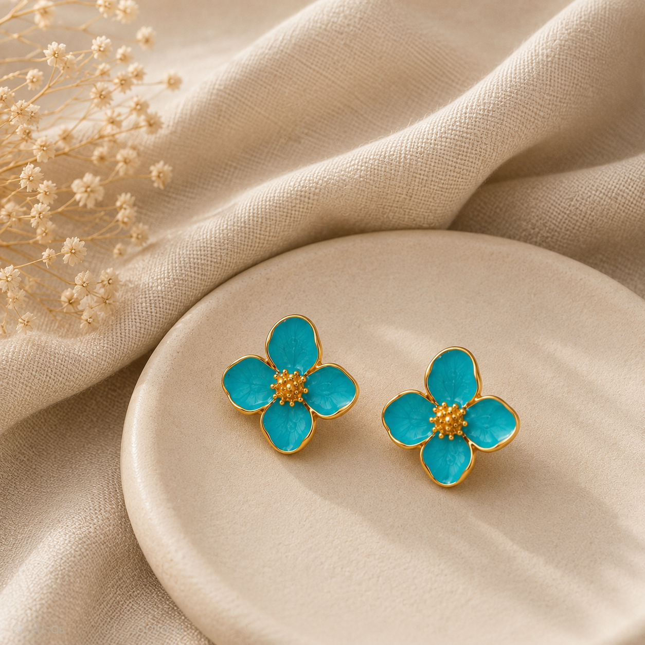 Aqua Bloom Floral Earrings