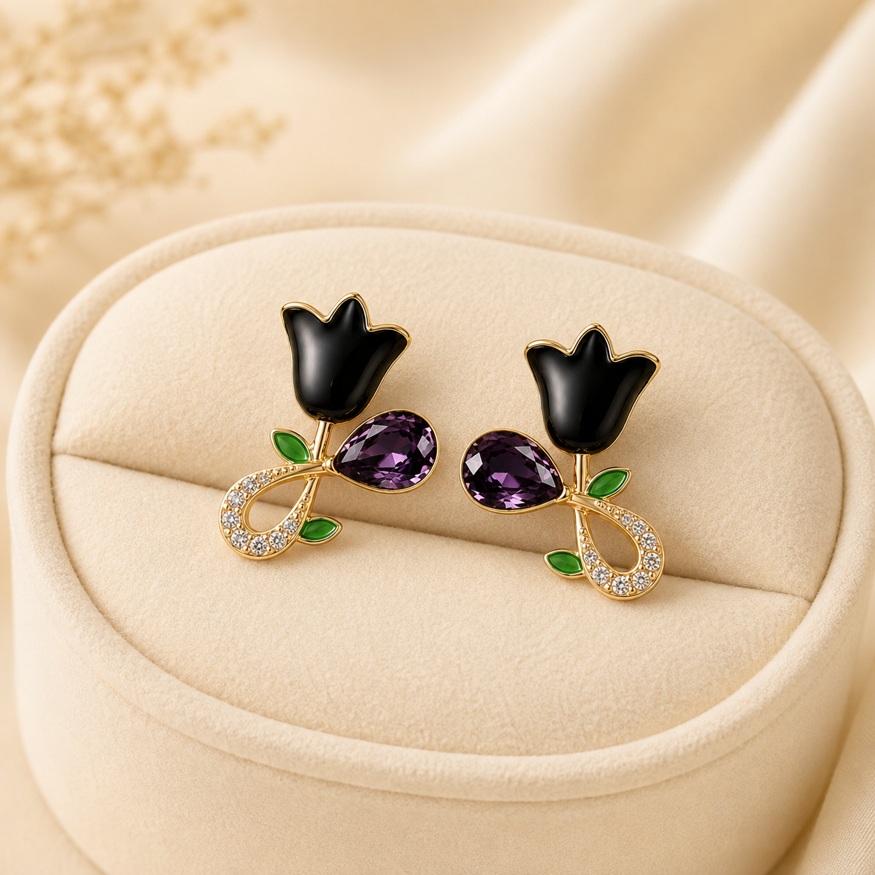 Midnight Bloom Floral Statement Earrings