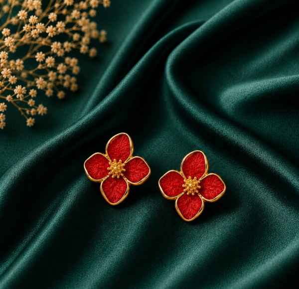 Ruby Blossom Stud Earrings